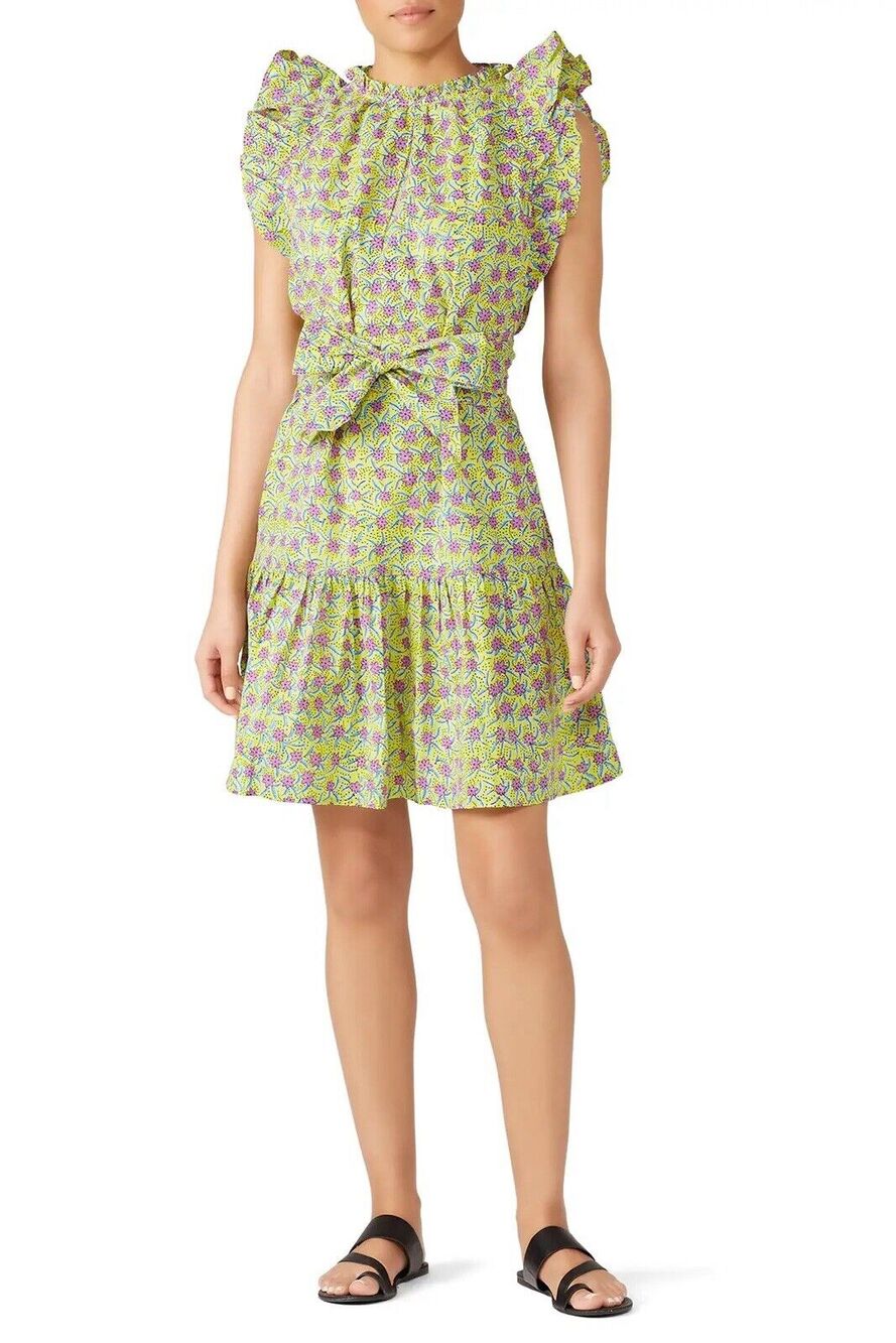 BANJANAN Audrey Mini Dress Yellow green Audrey Sprig Aurora Print dress S